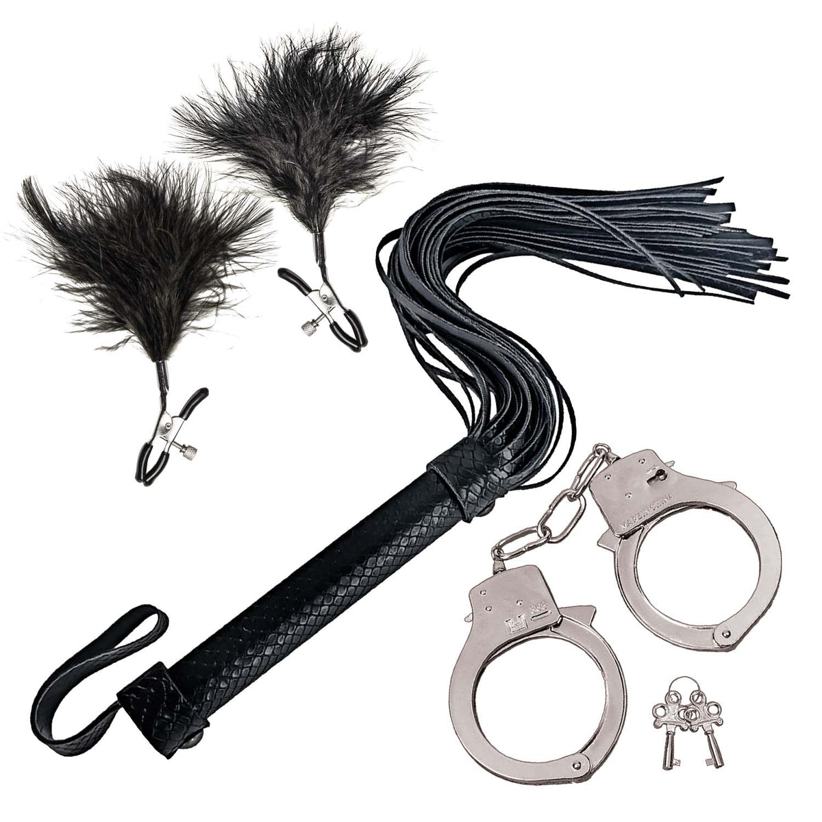 Bondage By Nasstoys Whip, Feather And Cuffs Black