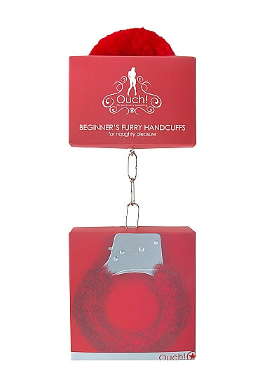 Shots Ouch Beginner's Handcuffs Furry - Red