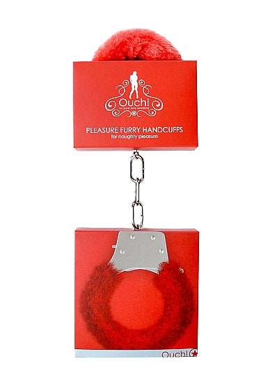 Ouch Furry Pleasure Handcuffs Red