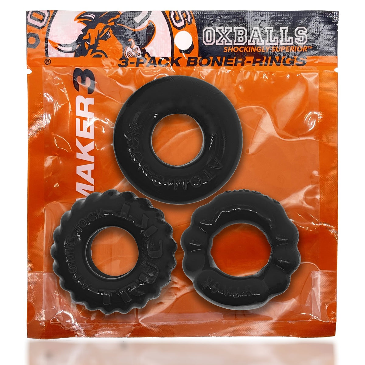 Oxballs Bonemaker 3-pack Boner Cockring Kit Flextpr Black