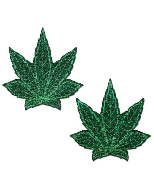 Pastease Glitter Marijuana Leaf Green Pasties O/S