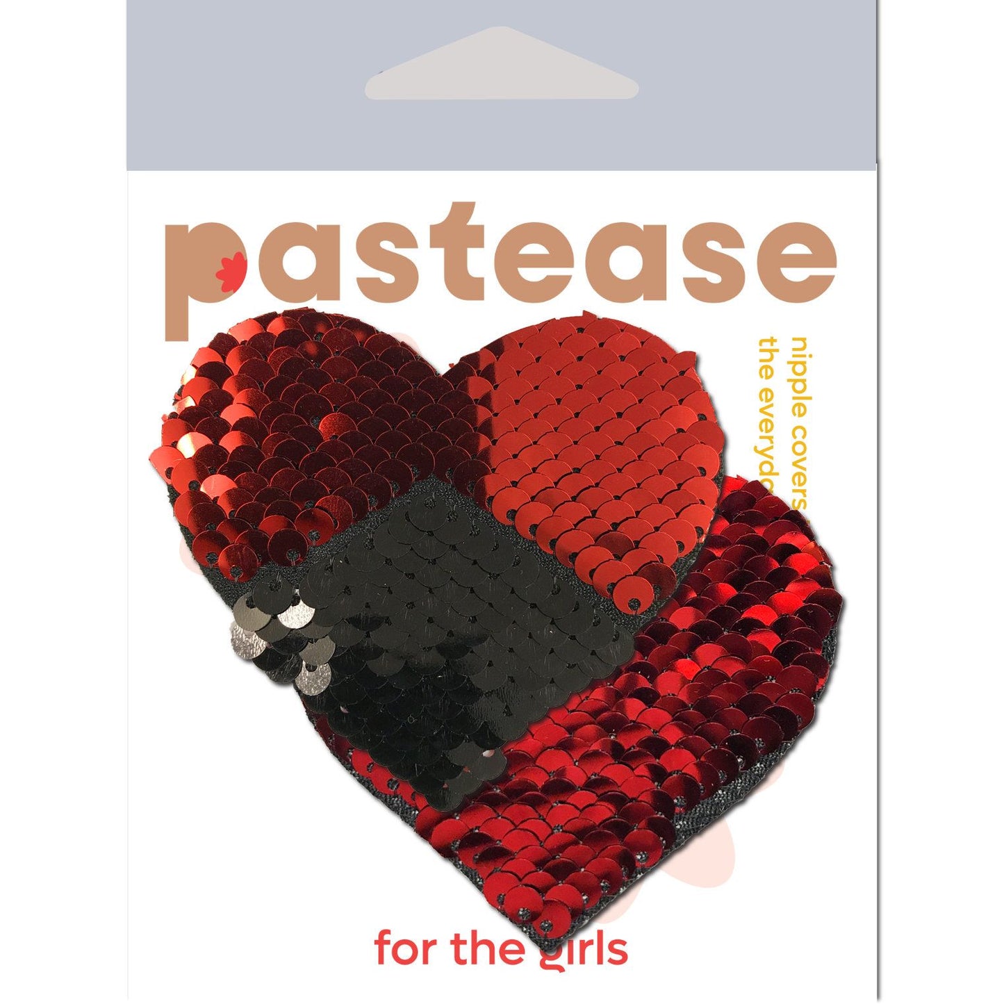Pastease Double Sequin Hearts Red Black Pasties O/S