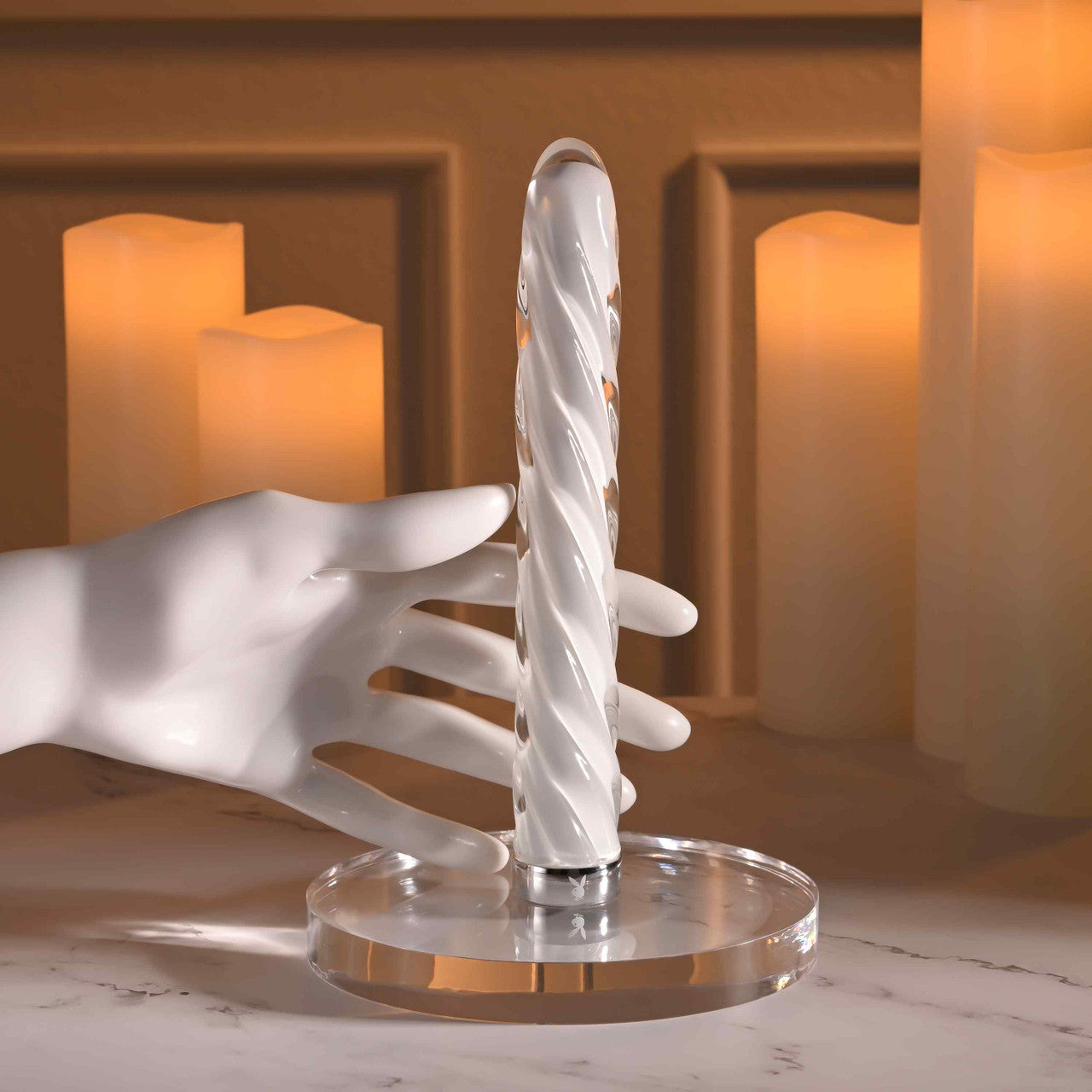 Playboy In A Twist Rechargeable Vibrating Glass Vibe White