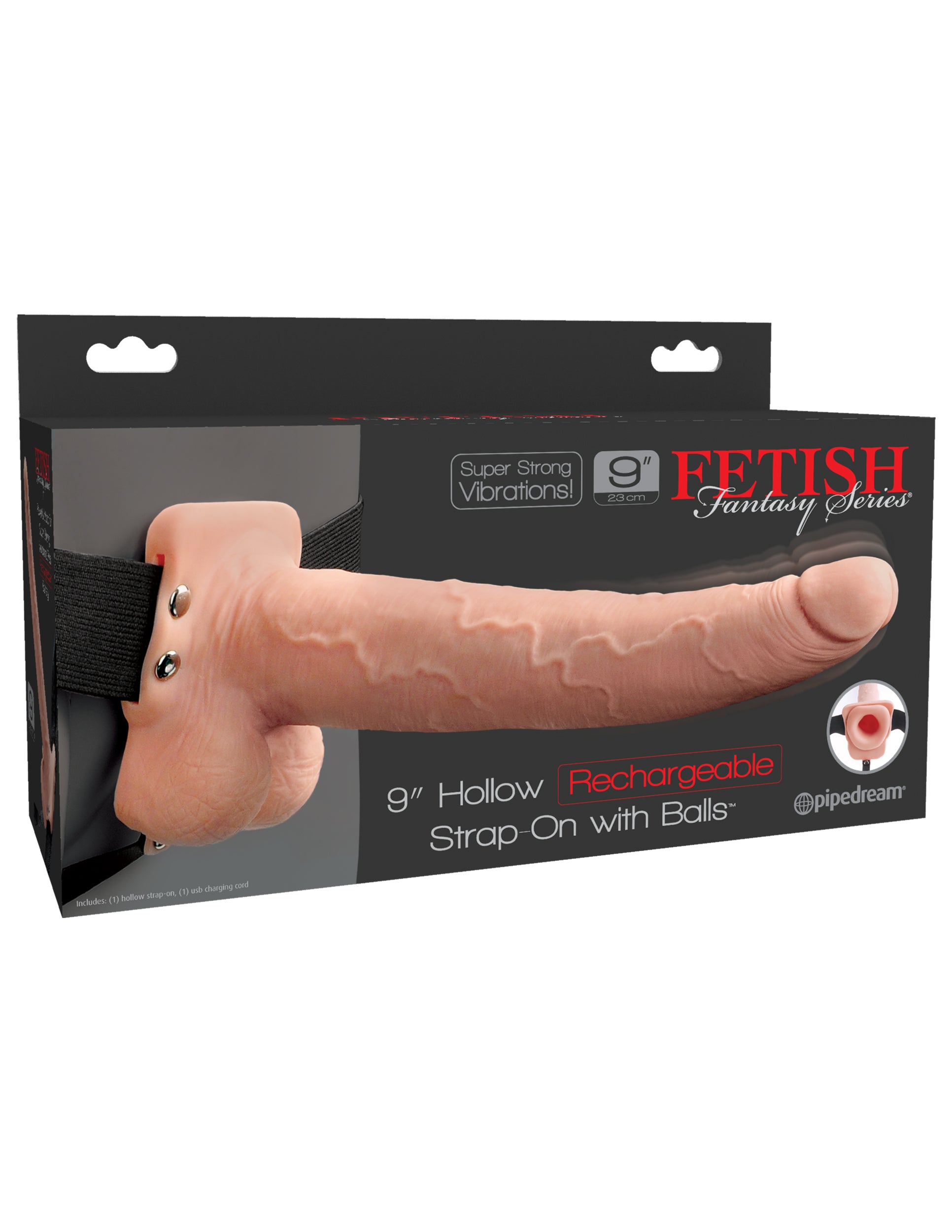 Fetish Fantasy 9in Hollow Rechargeable Strap-on With Balls, Flesh