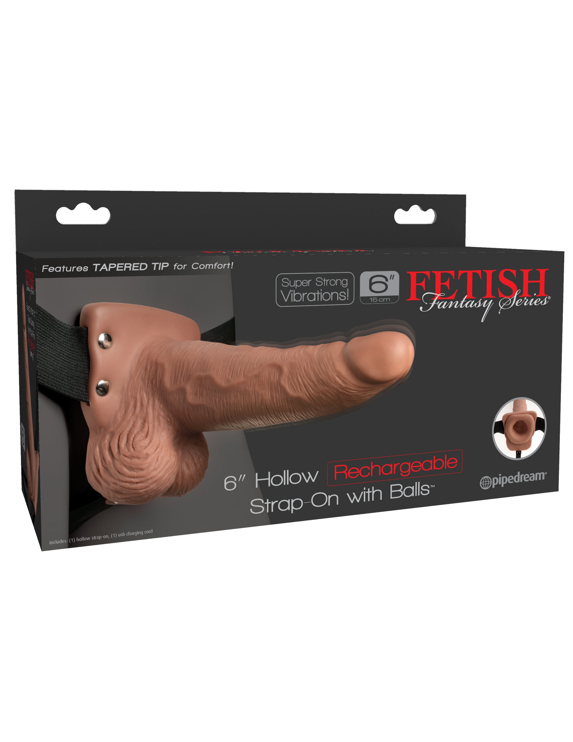 Fetish Fantasy 6in Hollow Rechargeable Strap-on With Balls, Tan