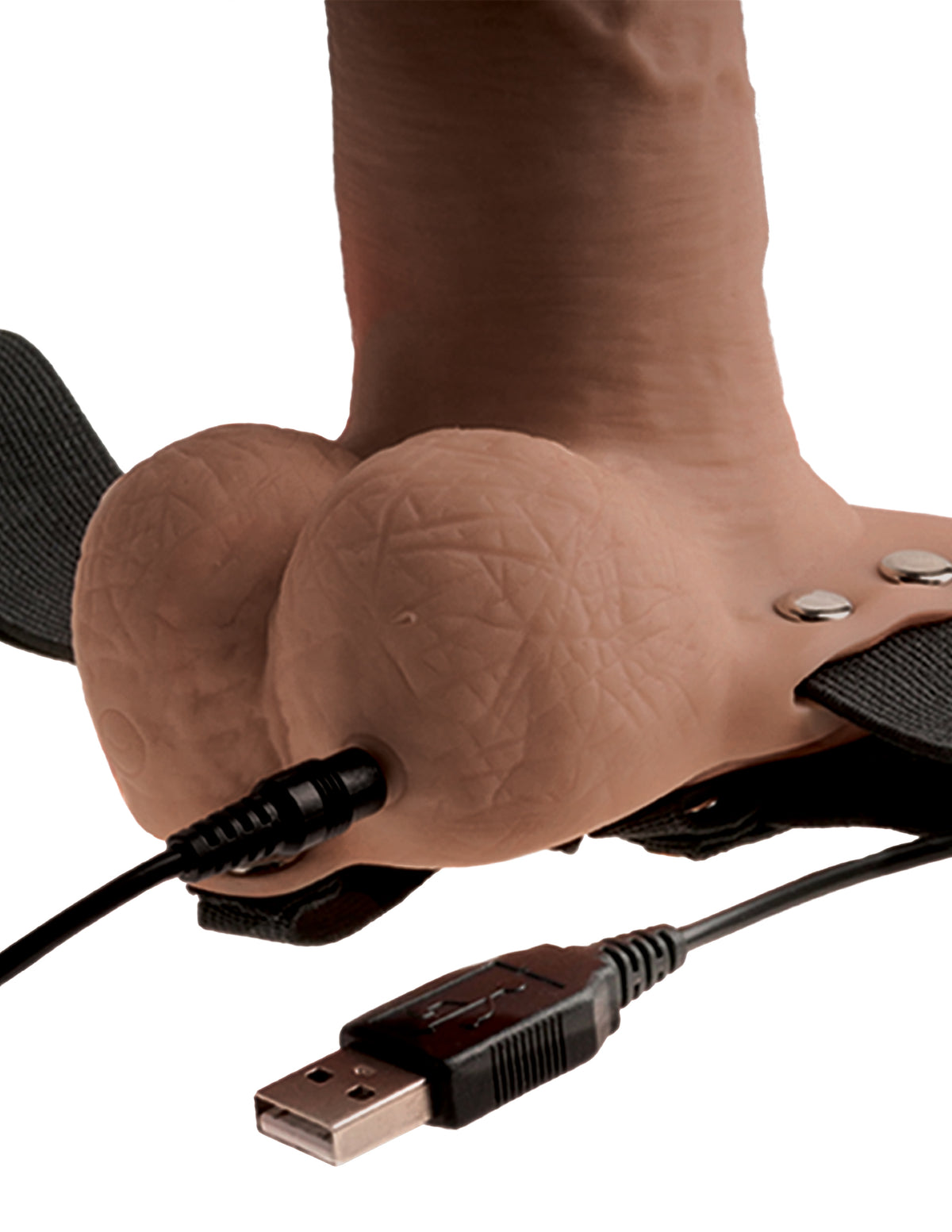 Fetish Fantasy 6in Hollow Rechargeable Strap-on With Balls, Tan