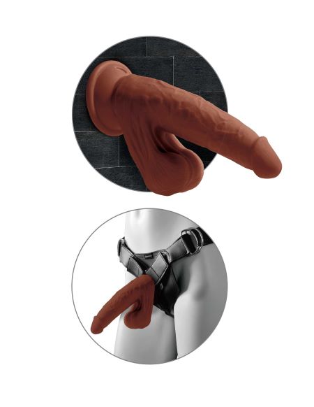 King Cock Plus 8 In. Triple Density Cock With Swinging Balls Brown