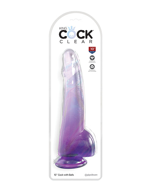 King Cock Clear With Balls 10inpurple