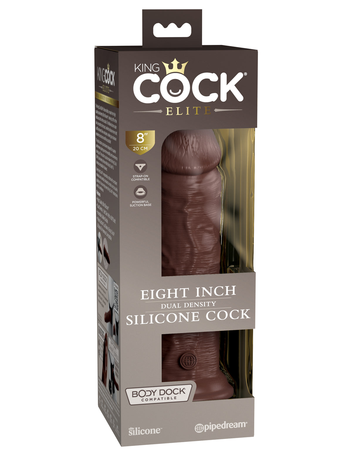 King Cock Elite Silicone Dual-density Cock 8 In. Brown