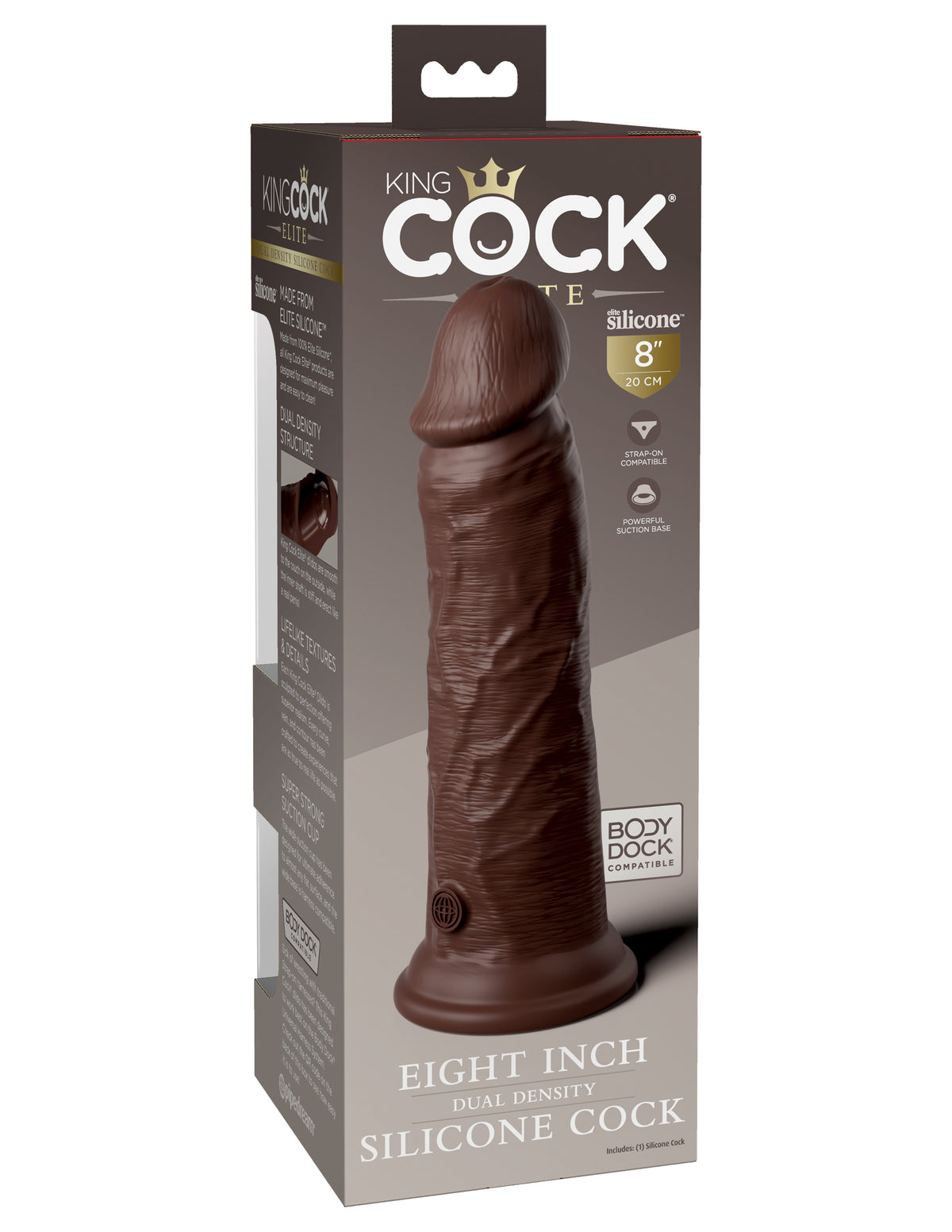 King Cock Elite Silicone Dual-density Cock 8 In. Brown