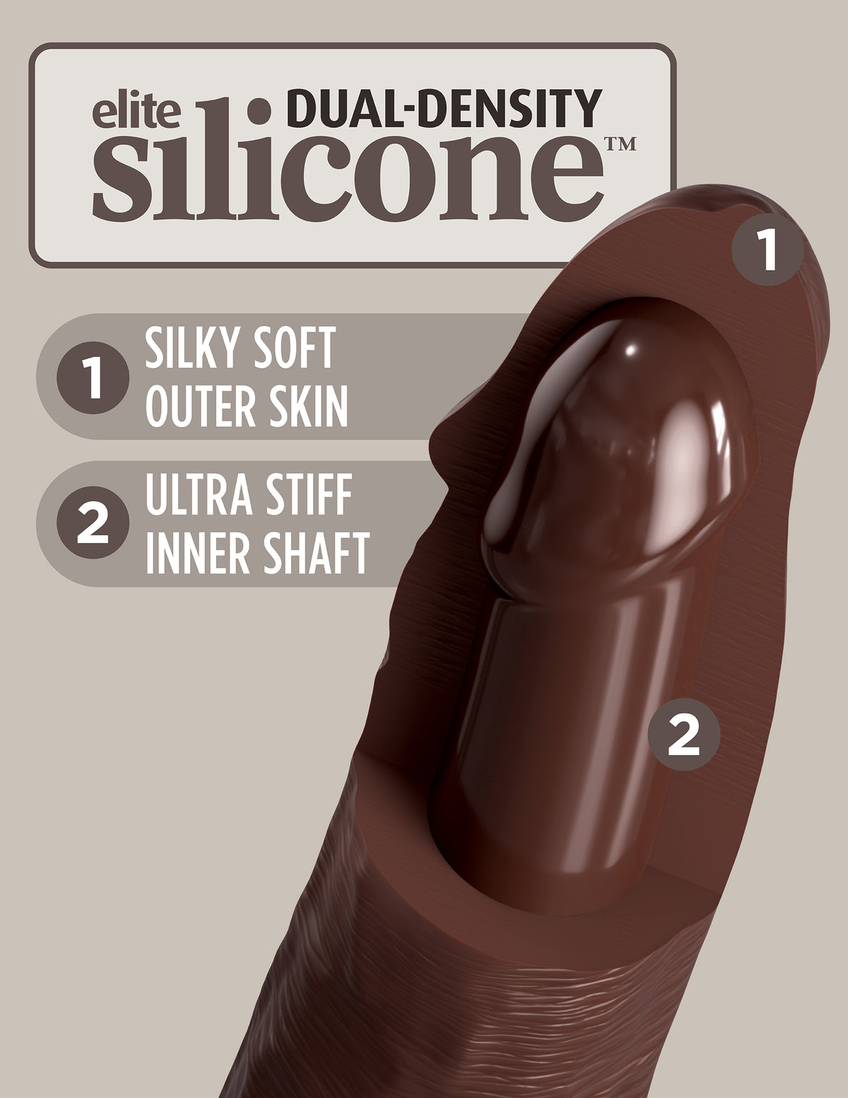King Cock Elite Silicone Dual-density Cock 8 In. Brown
