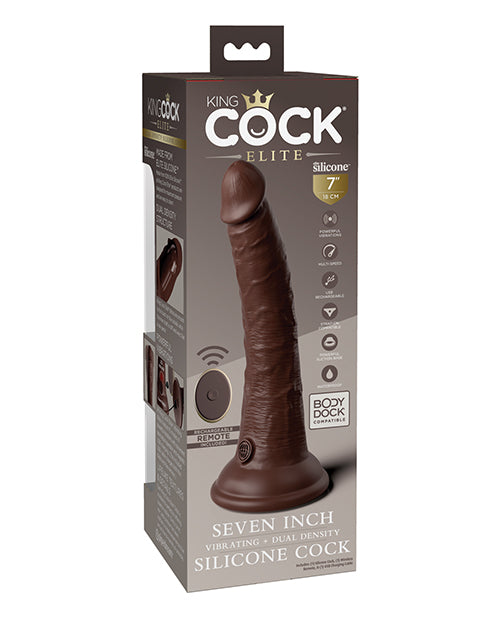 King Cock Elite Vibrating Silicone Dual-density Cock With Remote 7 In. Brown