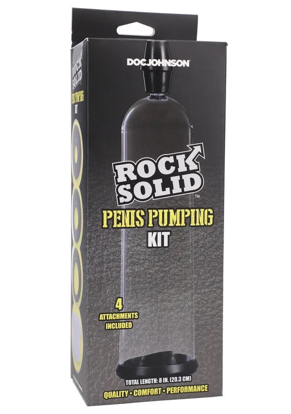 Rock Solid Penis Pumping Kit With 4 Attachments Black/clear