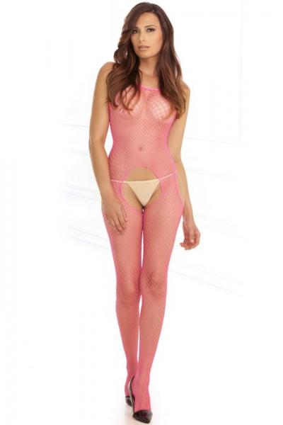Rene Rofe Industrial Net Suspender Bodystocking Pink O/S