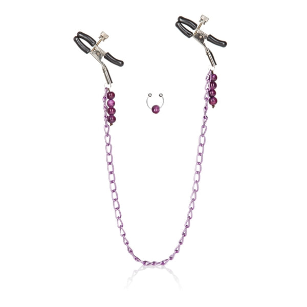Nipple Clamps- Purple Chain with Navel Ring