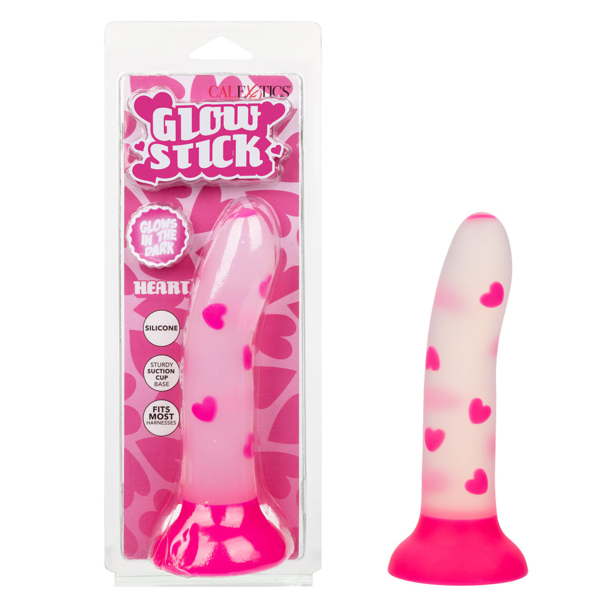 Glow Stick Heart Suction Cup Glow-in-the-dark Dildo - Pink