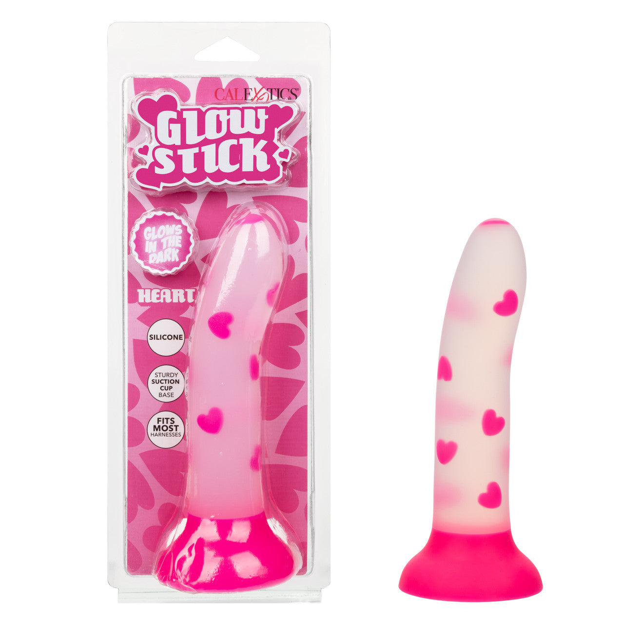 Glow Stick Heart Suction Cup Glow-in-the-dark Dildo - Pink