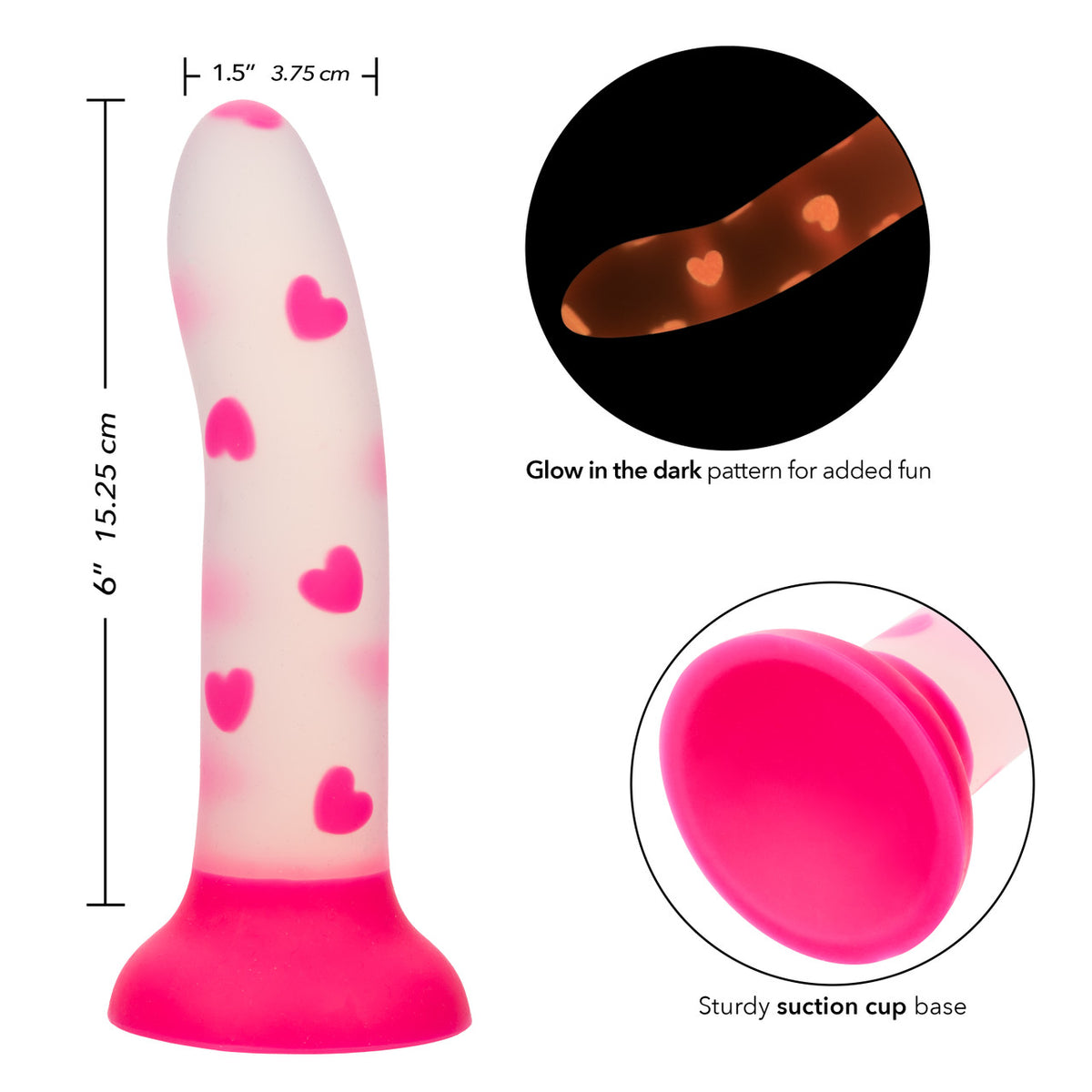 Glow Stick Heart Suction Cup Glow-in-the-dark Dildo - Pink