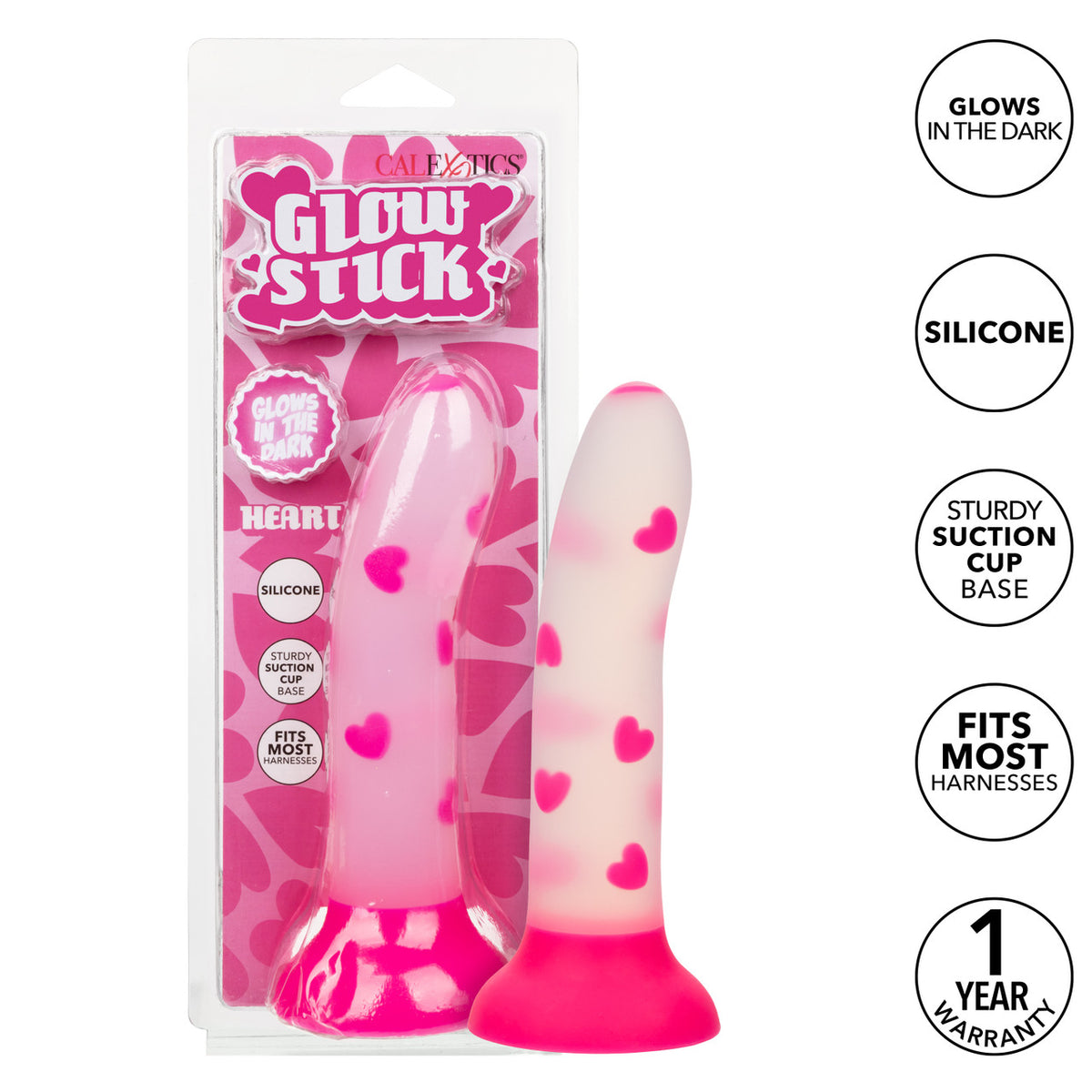 Glow Stick Heart Suction Cup Glow-in-the-dark Dildo - Pink
