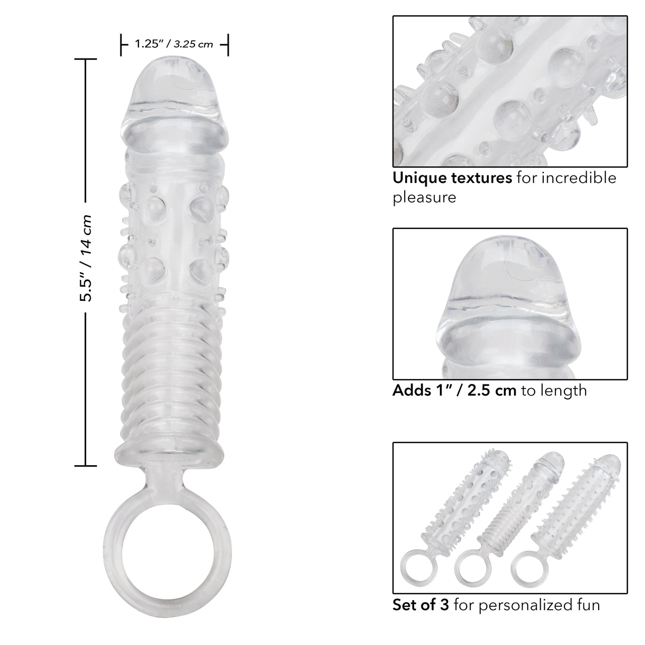 Textured Extension Set 3pc Clear