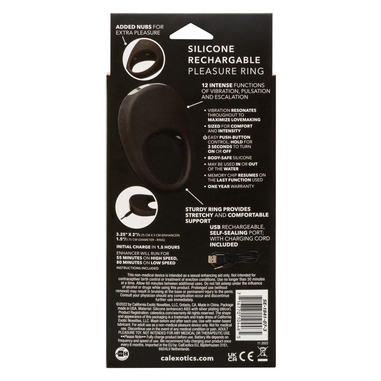 Silicone Rechargeable Pleasure Ring Blk