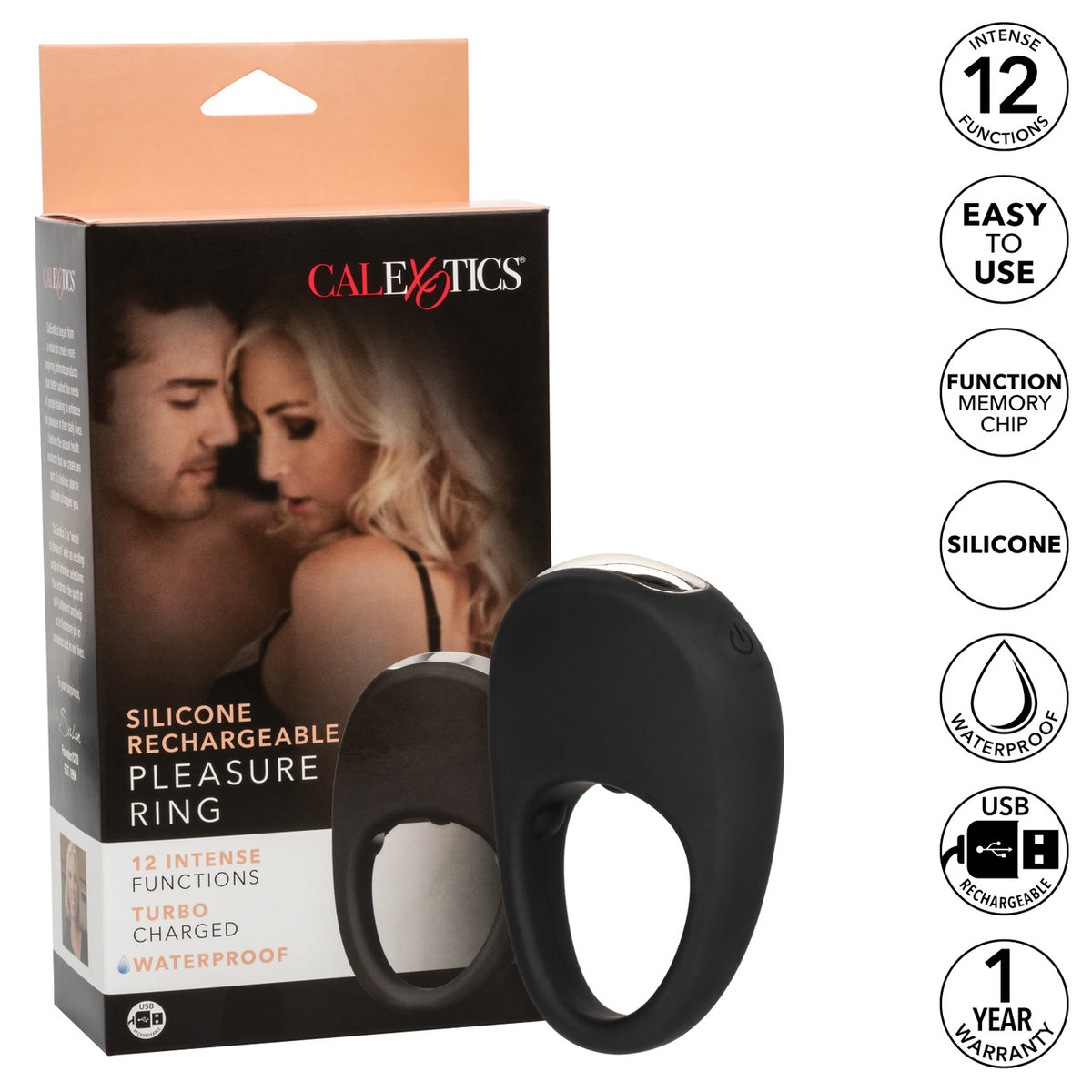Silicone Rechargeable Pleasure Ring Blk