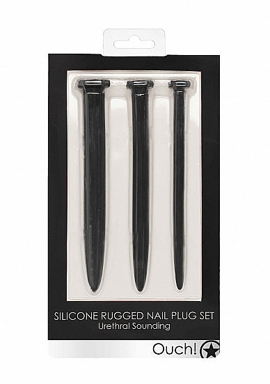Silicone Rugged Nail Plug Set - Urethral Sounding - Black