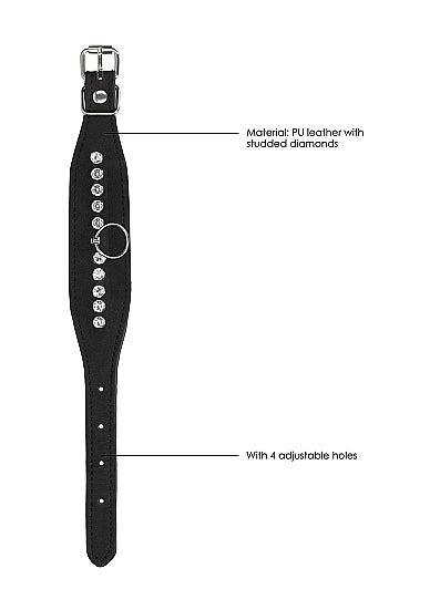 Ouch Diamond Studded Wrist Cuffs - Black