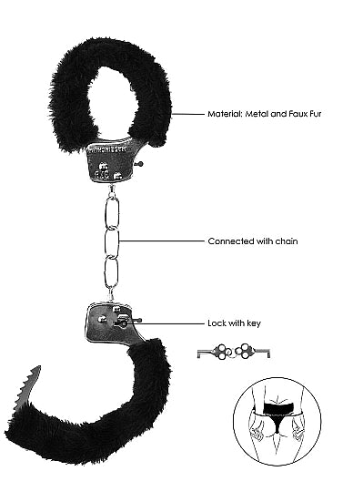 Ouch! Black & White Beginner Pleasure Furry Wrist Cuffs With Quick-release Button