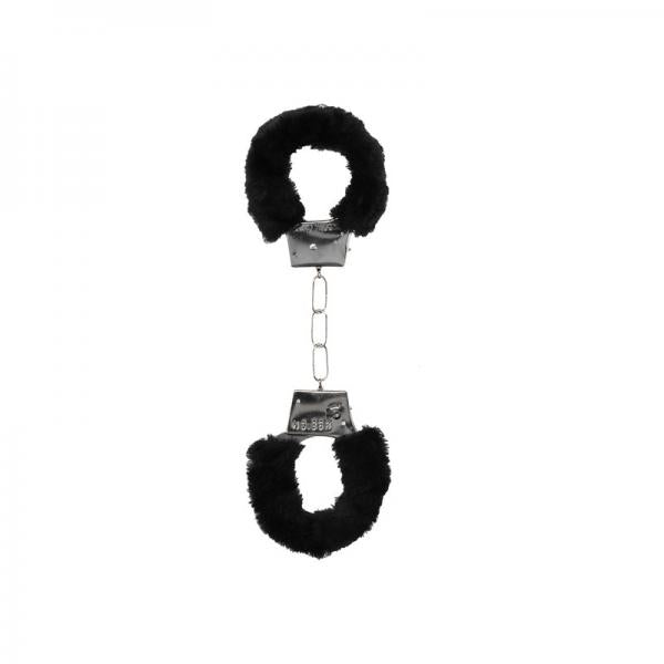 Ouch! Black & White Pleasure Furry Handcuffs With Quick-release Button