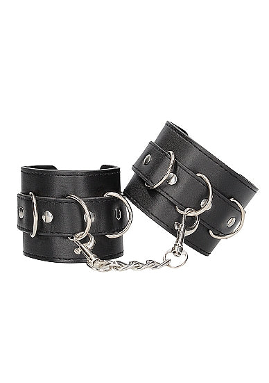Ouch! Black & White Bonded Leather Wrist Or Ankle Cuffs With Adjustable Straps