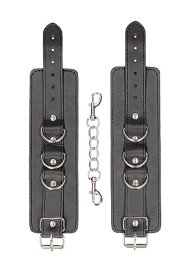 Ouch! Black & White Bonded Leather Wrist Or Ankle Cuffs With Adjustable Straps
