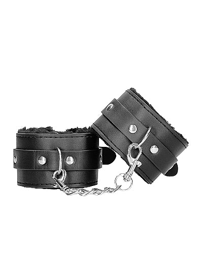 Ouch Plush Bond Leather Hand Cuffs Blk