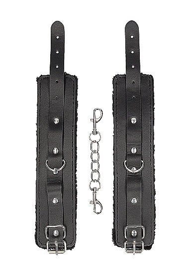 Ouch Plush Bond Leather Hand Cuffs Blk
