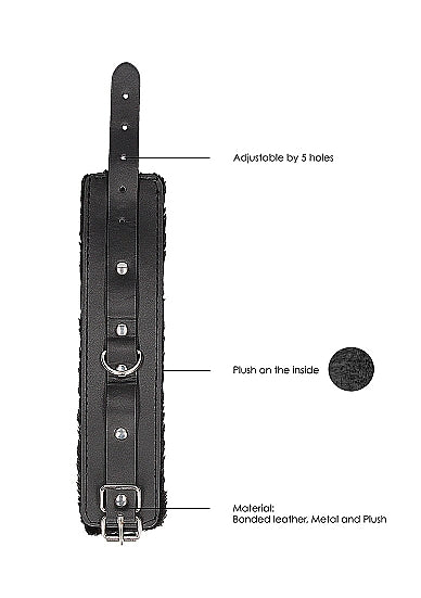 Ouch Plush Bond Leather Hand Cuffs Blk