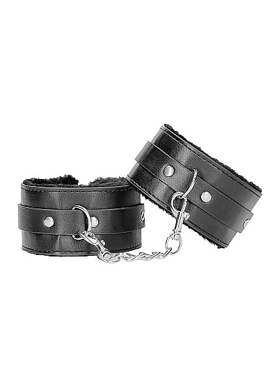 Ouch! Black & White Plush Bonded Leather Ankle Cuffs With Adjustable Straps Black