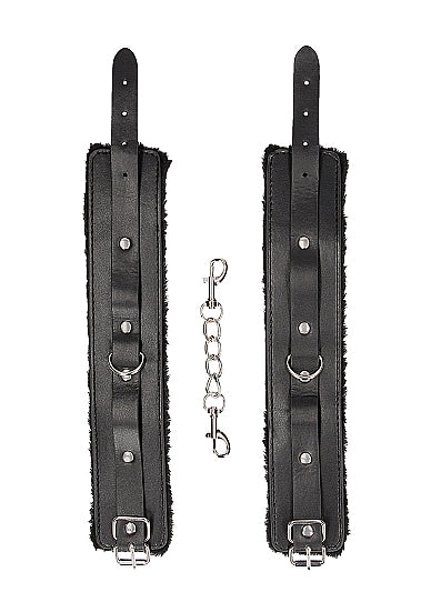 Ouch! Black & White Plush Bonded Leather Ankle Cuffs With Adjustable Straps Black