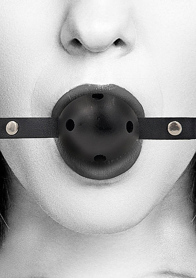 Ouch! Black & White Breathable Ball Gag With Bonded Leather Straps Black