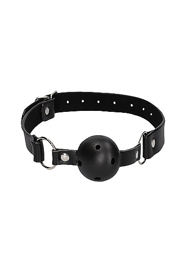 Ouch! Black & White Breathable Ball Gag With Bonded Leather Straps Black