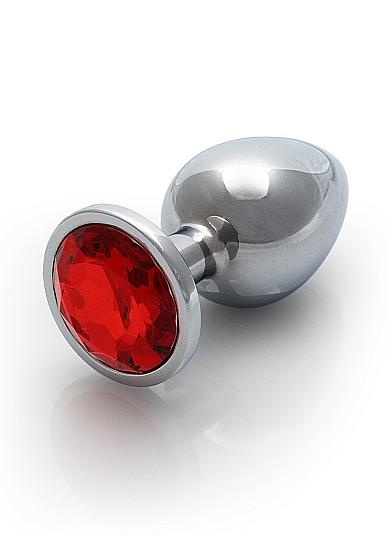 Shots Ouch! Round Gem Butt Plug Medium Silver/ruby Red