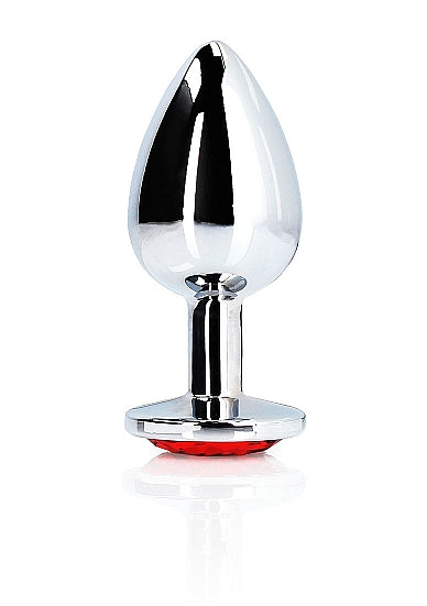 Shots Ouch! Round Gem Butt Plug Medium Silver/ruby Red