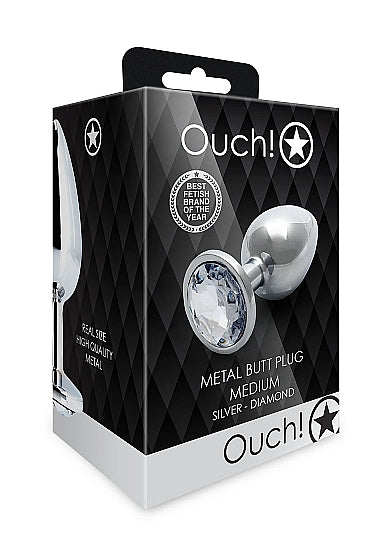 Shots Ouch! Round Gem Butt Plug Medium Silver/diamond