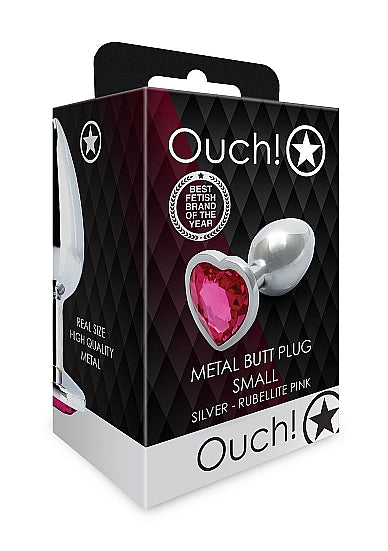 Shots Ouch! Heart Gem Butt Plug Small Silver/rubellite Pink