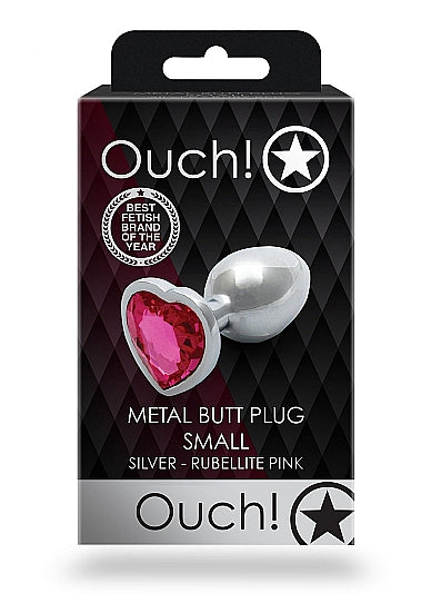 Shots Ouch! Heart Gem Butt Plug Small Silver/rubellite Pink