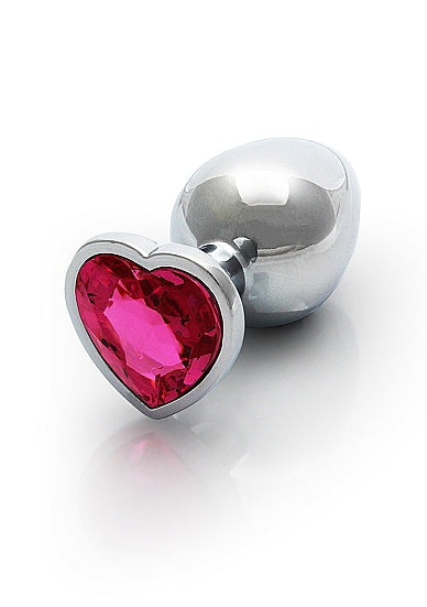 Shots Ouch! Heart Gem Butt Plug Medium Silver/rubellite Pink