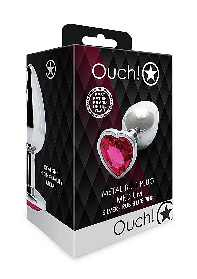 Shots Ouch! Heart Gem Butt Plug Medium Silver/rubellite Pink