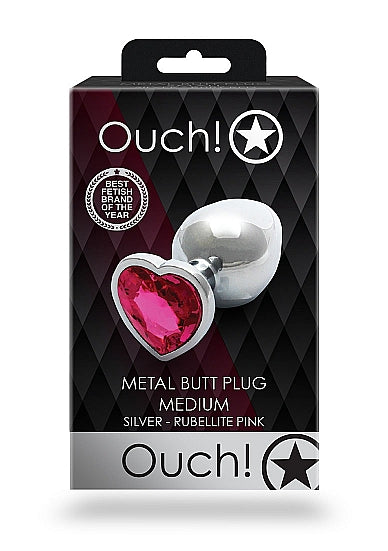 Shots Ouch! Heart Gem Butt Plug Medium Silver/rubellite Pink