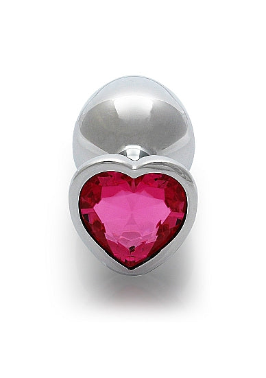 Shots Ouch! Heart Gem Butt Plug Medium Silver/rubellite Pink