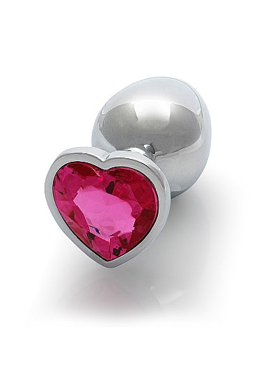 Shots Ouch! Heart Gem Butt Plug Medium Silver/rubellite Pink