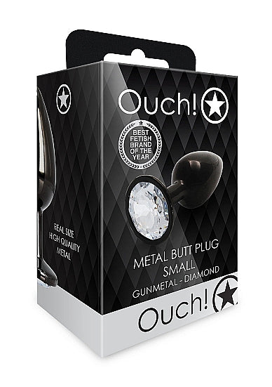Shots Ouch! Round Gem Butt Plug Small Gunmetal/diamond